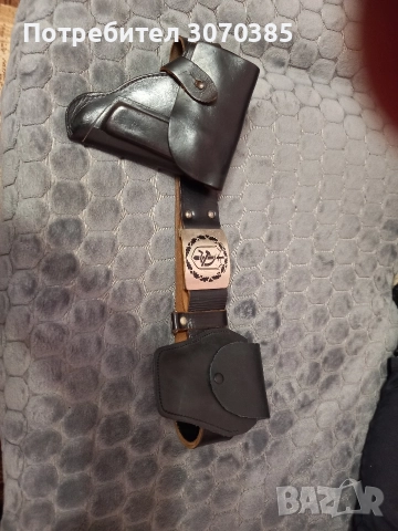 Черен кожен колан народна милиция с кобури