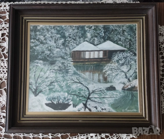 Маслена живопис зимен пейзаж български автор сертификат 58/50