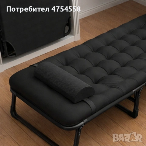 Сгъваемо къмпинг легло и градински шезлонг 2в1, с мек матрак и възглавница, Регулируем, Черен, 180x5, снимка 2 - Спални и легла - 53879646
