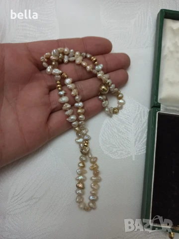 Елегантно перлено колие със перли Keshi, закопчалка сребро с позлата -магнитна,925 и 8 карата злато, снимка 2 - Антикварни и старинни предмети - 50625635