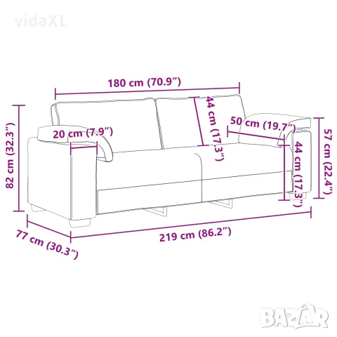 vidaXL 3-местен диван Бежово 220 cm Ленена смесена тъкан, снимка 9 - Дивани и мека мебел - 56147489