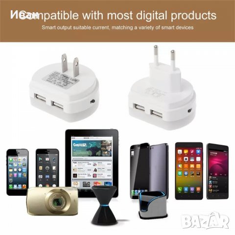 ПРОМО 2 в 1 Качественна ЛЕД лампа и зарядно с 2 УСБ USB изхода за смартфон таблет , снимка 14 - Оригинални зарядни - 30678605