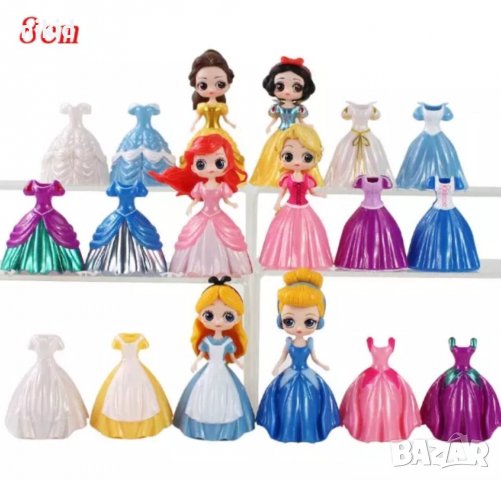 6 принцеси Бел Снежанка Ариел Алиса пластмасови фигурки събличащи рокля играчки обличаща рокли