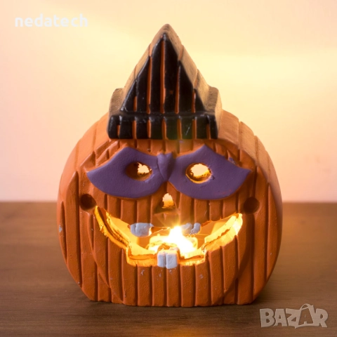 Керамична декоративна тиква с LED, 8.5x4x10.5cm, снимка 2 - Декорация за дома - 52165821