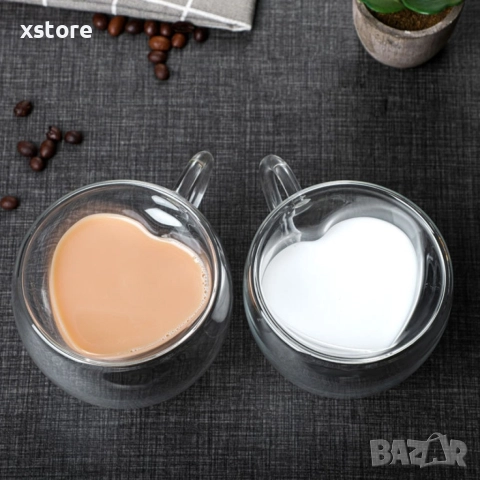 Двустенна стъклена термо чаша във формата на сърце, снимка 5 - Чаши - 52695227