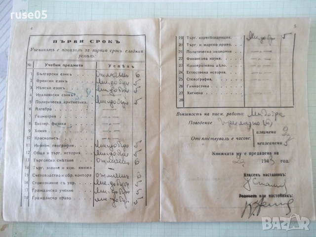 Ученическа книжка 1943 / 1944 година, снимка 4 - Колекции - 53939586