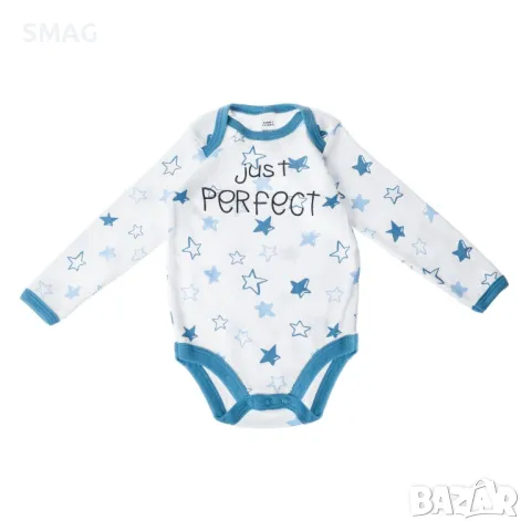 Бебешко памучно боди Бяло Сини Звезди надпис Just perfect S_1230465