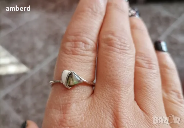 Сребърен пръстен със седеф, снимка 2 - Пръстени - 48625464