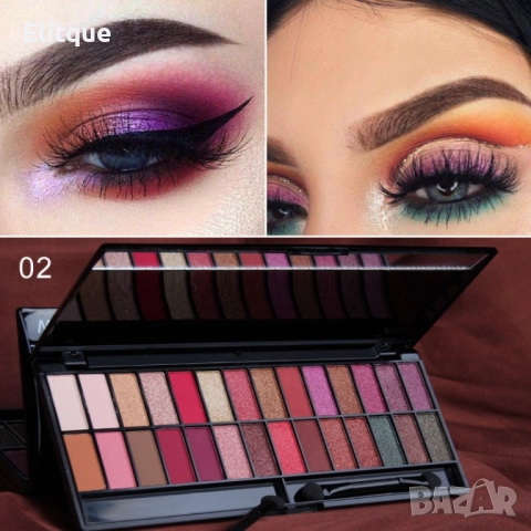 Палитра сенки за очи с 28 нюанса, 2 четки за гримиране и огледалце