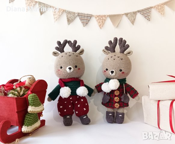 Коледни еленчета, играчки за деца, коледен подарък за дете, ръчна изработка, плетени играчки, снимка 2 - Плюшени играчки - 42891111