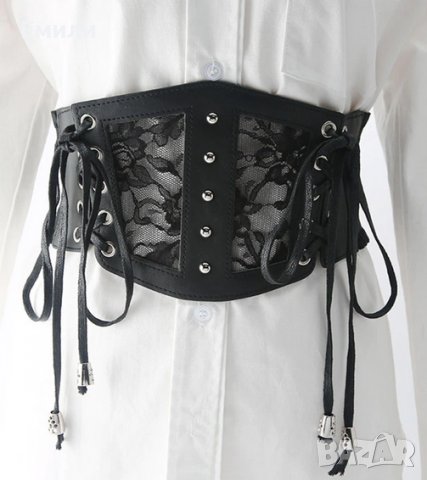 Корсет колан от еко кожа с дантела и връзки, снимка 7 - Корсети, бюстиета, топове - 37293667