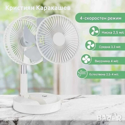 Преносим вентилатор с батерия 7200mAh, 4 скорости, регулируема височина до 102см, снимка 1