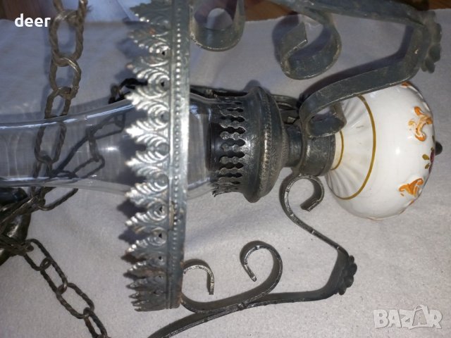 Абажур  от ковано желязо с порцелан, снимка 3 - Полилеи - 44293484