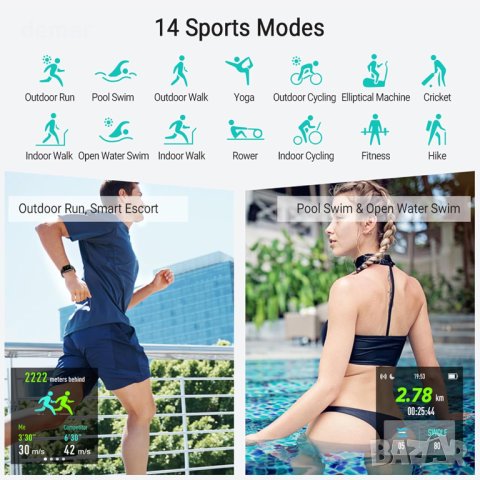 ZOSKVEE SmartWatch, вграден GPS с 14 режима за Android iOS, снимка 2 - Смарт гривни - 42874647