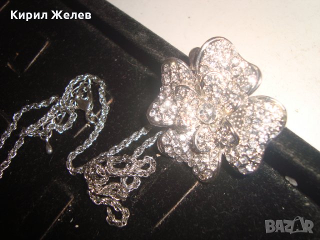 ПРЕКРАСЕН ПОСРЕБРЕН АРТ МЕДАЛЬОН - ЦВЕТЕ с ИСКРЯЩИ КРИСТАЛИ ДЕТЕЛИНА 16654, снимка 4 - Колиета, медальони, синджири - 30711754
