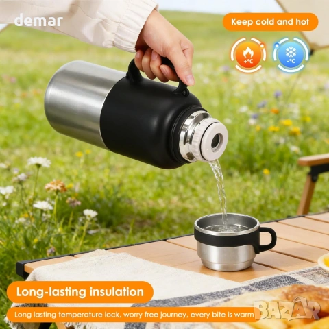 2 литра голям термос за топли и студени напитки от неръждаема стомана с чаша, снимка 4 - Други стоки за дома - 54065256