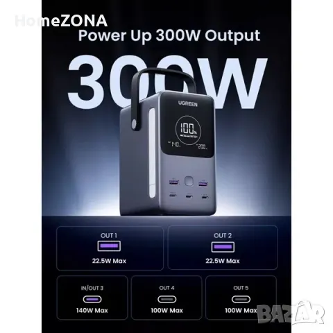 Външна батерия Ugreen PB770 48000 mAh, 300W, USB-C, USB-A, Smart Digital Display, сив, снимка 3 - Външни батерии - 49354264