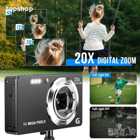Цифров фотоапарат 56MP 4K HD Компактен с 32GB карта, 20X увеличение 2,7-инчов екран, Литива батерия, снимка 11 - Фотоапарати - 50503835