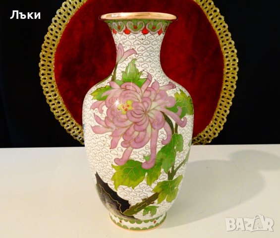 Китайска медна ваза Клоазоне,Cloisonne,маркирана. , снимка 2 - Вази - 36916498