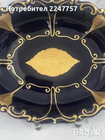 Луксозна фруктиера порцелан кобалт с позлата, снимка 5 - Антикварни и старинни предмети - 50043712
