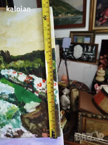 Стара маслена картина на платно. Подписана творба от Испания с подрамник с размери от снимките. Цена, снимка 5 - Картини - 47976997