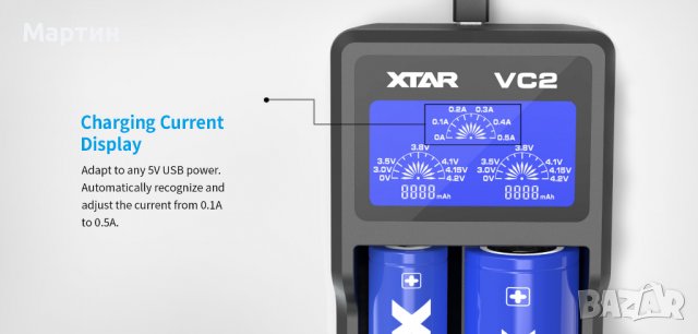 Зарядно/тестер XTAR VC2 с LCD за 18650 Li-Ion акумулаторни батерии, снимка 3 - Друга електроника - 37791689