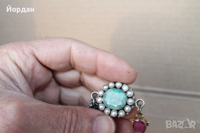 Сребърен гердан с рубини и перли, снимка 13 - Колиета, медальони, синджири - 53877553