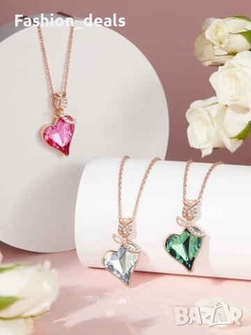 Нов Романтичен Медальон с Роза Сърцевиден Кристал - 18К Розово Злато Жени Подарък, снимка 2 - Колиета, медальони, синджири - 42742232