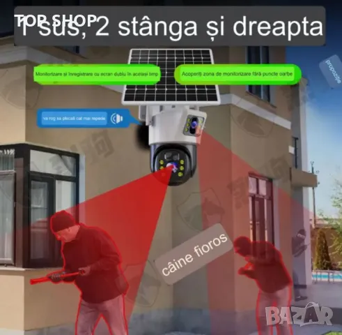 Соларна двойна камера за видеонаблюдение, слот за сим карта 4G 3K Ultra HD 30403780, снимка 4 - Аналогови камери - 49184200