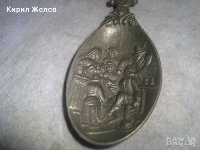 СТАРА ФИГУРАЛНО ОРНАМЕНТИРАНА ХОЛАНДСКА ДЕКОРАТИВНА ЛЪЖИЦА от ЦИНК с ЩЕМПЕЛ АНГЕЛЧЕ 24631, снимка 4 - Колекции - 38117227