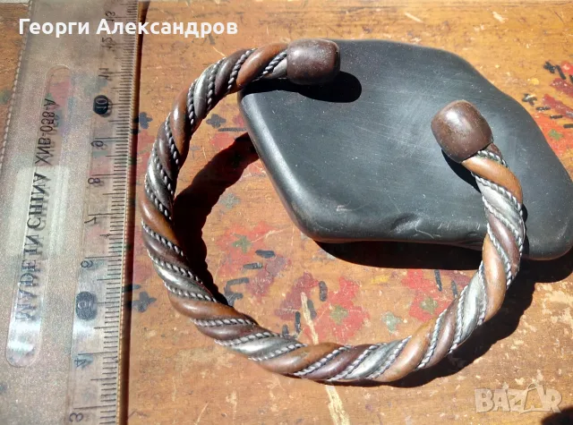 Красива Стара Трицветна ЕТНО БОХО - АРТ ГРИВНА Тип ТОРКВА от МЕД БРОНЗ и АЛПАКА, снимка 3 - Антикварни и старинни предмети - 55995045