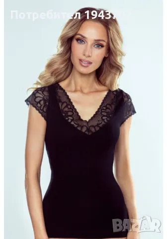 Дамска блуза с дантела в черен цвят ANNA