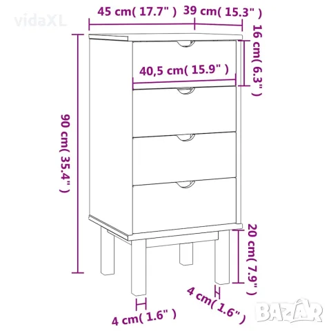 vidaXL Шкаф с чекмеджета OTTA, кафяво и бяло, 45x39x90 см, бор масив, снимка 6 - Скринове - 56147230