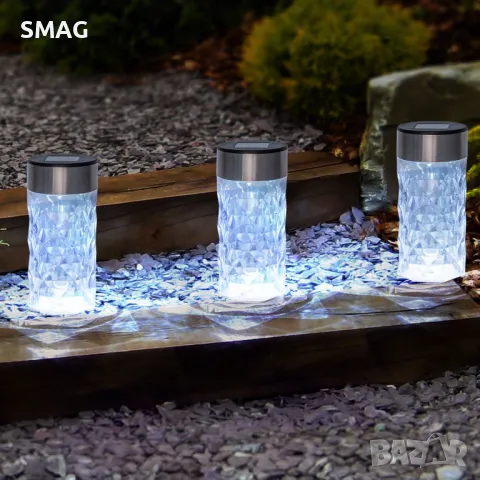 Соларна настолна лампа Прозрачен сребърен цилиндър Ø6.5x14см S_1236428