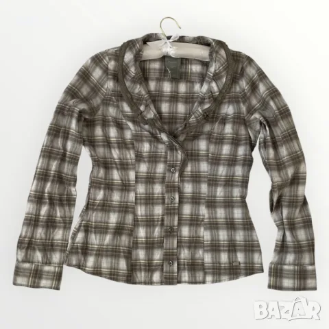 long-sleeve fitted plaid button-up shirt, снимка 2 - Ризи - 56224329