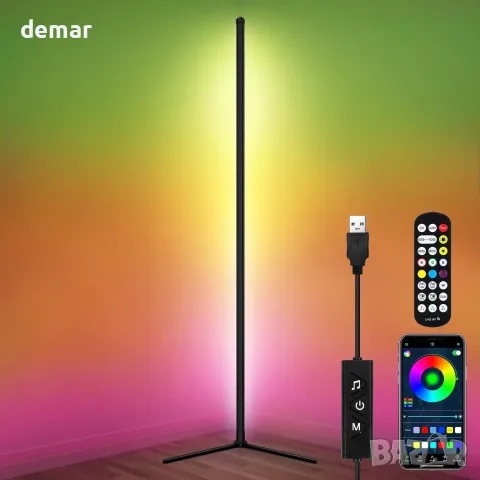 Ъглова подова RGB LED лампа, 156,21 см, с приложение и дистанционно