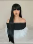 Права черна перука с бретон, снимка 4
