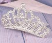 Коронка тиара метална сребриста с камъчета забождане в коса прическа сватба детска дамска, снимка 2