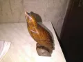 Дървена скулптура на птица врабче ръчна изработка АТ подписана  Н 210 мм и 84х65мм, снимка 3
