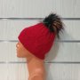 Нова зимна дамска червена шапка с шарен помпон/пух, снимка 5