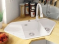 Бяла ъглова кухненска гранитна мивка Копенхаген 900 Corner 900x500 мм, снимка 3
