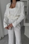 Дамски бял костюм от 3 части – сако, топ и широк панталон, снимка 10