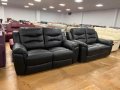 Черни кожени дивани две двойки с релаксиращ механизъм, снимка 5
