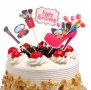 6 бр Козметика сенки в обувка Happy Birthday топер клечки картон декор украса за торта рожден ден, снимка 1
