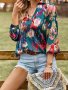 Дамска блуза с флорален принт и V-образно деколте, 4цвята - 023, снимка 10