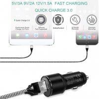 Зарядно за автомобил с 2 USB изхода: Quick Charge 3.0 + 2.4A , метал, снимка 2 - Зарядни за кола - 34133253