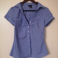 Нова H&M дамска риза с къс ръкав синьо бяло райе S размер офис, снимка 1 - Ризи - 37137837