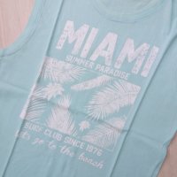 Светлосин потншк с щампа и надпис Маями за 12-13год., снимка 2 - Детски тениски и потници - 30767285