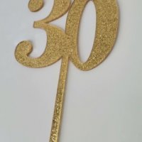 30 години рожден ден твърд плътни числа златист брокатен топер украса за торта декор парти юбилей, снимка 1 - Други - 31081498