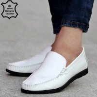 Мъжки обувки - бяла ЕСТЕСТВЕНА кожа - 056, снимка 2 - Мокасини - 37783928
